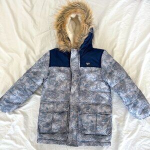 OshKosh Boys Hooded Ski Jacket - Blue Pattern - Like New - Size Large